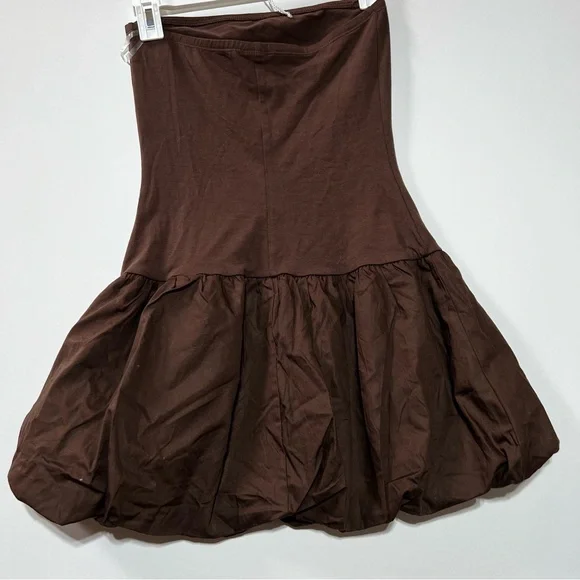 NWT Wild Fable Women's Strapless Bubble Hem Mini Babydoll Dress- Dark Brown M - Picture 5 of 9